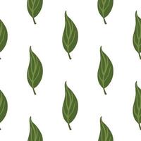 Nature seamless simple pattern with green leaves doodle elements. White background. vector