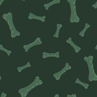 Random seamless pattern with scary bones silhouettes. Green dark palette horror artwork. vector