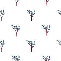 Isolated seamless botanic pattern with green and brown colored simple branches silhouettes. White background. vector