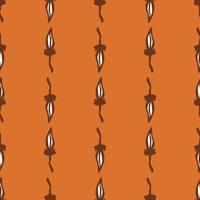 Hand drawn seamless pattern with simple style abstract leaf elements. Orange background. Botany backdrop. vector