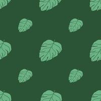 Minimalistic foliage style seamless pattern with simple monstera palm leaves print. Green palette artwork. vector