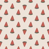 Summer fresh seamless pattern with little red watermelon slice print. Pastel background. Food backdrop. vector