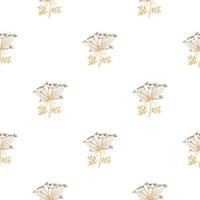 Botanic abstract seamless pattern with yarrow elements print. White background. Isolated nature print. vector