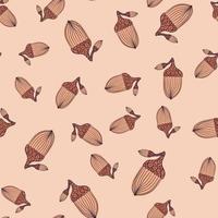 Decorative seamless pattern with random acorn elements print. Pink background. Natural ornament shapes. vector