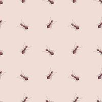 Seamless pattern colony ants on light pink background. Vector insects template in flat style for any purpose. Modern animals texture.