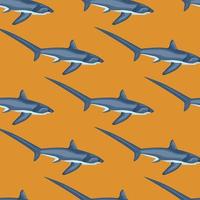 Thresher shark seamless pattern in scandinavian style. Marine animals background. Vector illustration for children funny textile.