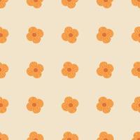Minimalistic style seamless pattern with orange simple flower shapes. Grey light background. Nature print. vector