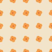 Minimalistic style seamless pattern with orange simple flower shapes. Grey light background. Nature print. vector