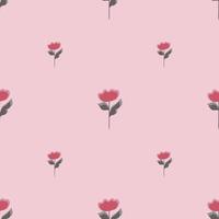 Cute floral seamless pattern with flowers pink bright elements. Pastel pink background. Minimalism print. vector