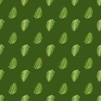 Botanical seamless pattern with small green fern leaves silhouettes print. Green background. Nature print. vector