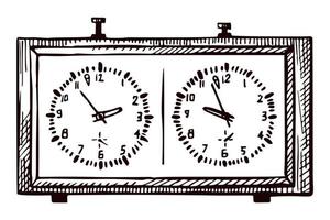 Chess clock sketch isolated. Retro element for intellectual game in hand drawn style. vector