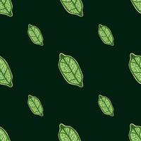 Minimalistic seamless doodle pattern with green vitamin lemon ornament. Black background. vector