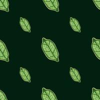 Minimalistic seamless doodle pattern with green vitamin lemon ornament. Black background. vector