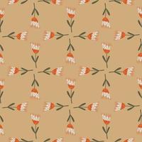 Autumn seamless doodle pattern with red colored flowers shapes. Beige background. vector