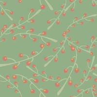 Seamless random pattern in pale tones with pink berries with branches. Light green background. vector