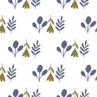 Navy blue and green nature botanic silhouettes seamless pattern. Isolated floral print with leaves and branches on white background. vector