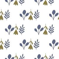 Navy blue and green nature botanic silhouettes seamless pattern. Isolated floral print with leaves and branches on white background. vector