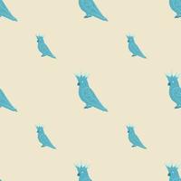 Minimalistic style animal seamless pattern with blue colored cockatoo parrot shapes. Light background. vector