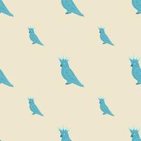 Minimalistic style animal seamless pattern with blue colored cockatoo parrot shapes. Light background. vector