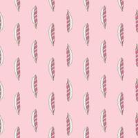 Hand drawn seamless pattern in pink colors with little feather silhouettes print. Boho style artwork. vector