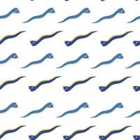 Fauna decorative seamless pattern with blue funny worms shapes. Isolated artwork. White background. vector