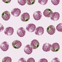 Seamless pattern Radicchio salad on pastel pink background. Abstract ornament with lettuce. vector