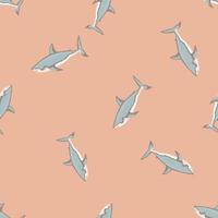 Seamless pattern shark on pink background. Texture of gray marine fish for any purpose. vector