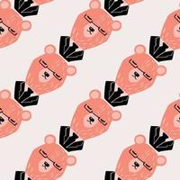 Pink colored childish bear shapes seamless pattern. Business funny animals in tuxedo and glasses. vector