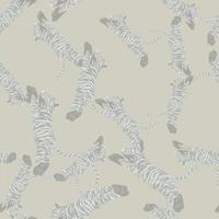 Random pastel seamless pattern in blue tones with tiger silhouettes. Childish style zoo backdrop. vector