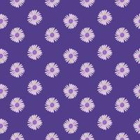 Abstract retro seamless pattern with daisy flowers doodle silhouettes. Purple background. Simple style ornament. vector