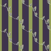 Seamless pattern Magnolias on stripe green background. Beautiful texture with flowers. vector