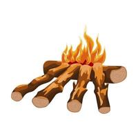 Lean-to campfire isolated on white background. Hiking fireplace in flat style. vector
