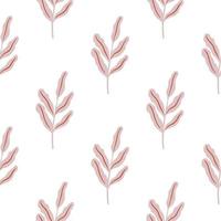 Isolated botanic seamless pattern with pale pink leaf branches islhouettes. White background. vector