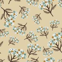 Random seamless pattern with simple yarrow silhouettes. Beige background. Botanic artwork. vector