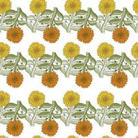 Natural organic seamless pattern with yellow and orange sunflower shapes print. Isolated vintage backdrop. vector