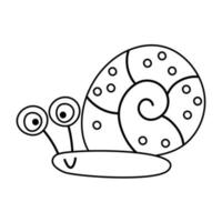 Vector black and white crawling snail icon. Outline funny woodland mollusk coloring page. Cute forest animalistic illustration for kids isolated on white background