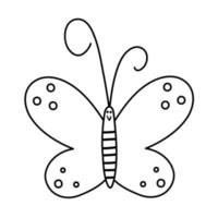 icono de mariposa vectorial en blanco y negro. esbozar una divertida página para colorear de insectos de bosque, bosque o jardín. lindo error ilustración para niños aislado sobre fondo blanco vector