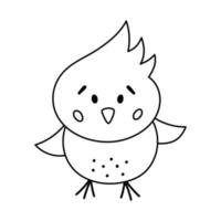 icono de pollito divertido en blanco y negro vectorial. esbozar primavera, pascua o granja pajarito ilustración o página para colorear. lindo pollo aislado sobre fondo blanco. vector