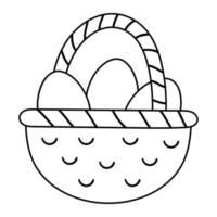 Vector black and white basket with eggs icon. Easter outline traditional symbol and design element isolated on white background. Cute spring illustration or coloring page for kids.