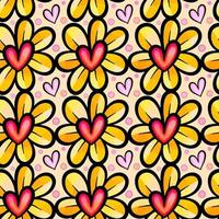 Yellow Floral Daisy Hearts Watercolor Pattern