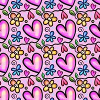 Pink Hearts n Flowers Watercolor Valentine Pattern vector