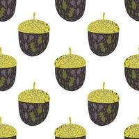 Isolated seamless pattern with yellow and brown colored chestnut shapes. White background. vector