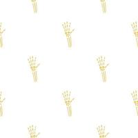 Death seamless pattern with orange colored skeleton hand. White background. Halloween print. vector