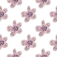 Cute botanic seamless pattern with simple flowers pink buds ornament. Isolated print with white background. vector