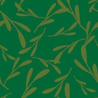 Botany seamless pattern with random leaf branches silhouettes print. Green palette nature artwork. vector
