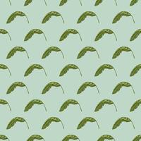 Forest seamless pattern with green little banana leaves print. Pastel blue background. Abstract style. vector