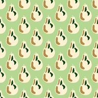 Abstract creative food seamless pattern with pear elements. Doodle fruits on green background. vector