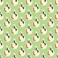 Abstract creative food seamless pattern with pear elements. Doodle fruits on green background. vector