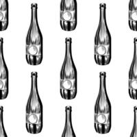 Hand drawn cider bottle seamless pattern. Craft beer bottle backdrop. vector