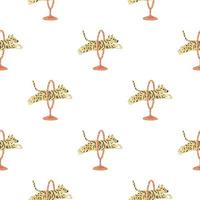 Seamless isolated pattern with circus tiger jumping across ring. White background. Zoo funny print. vector